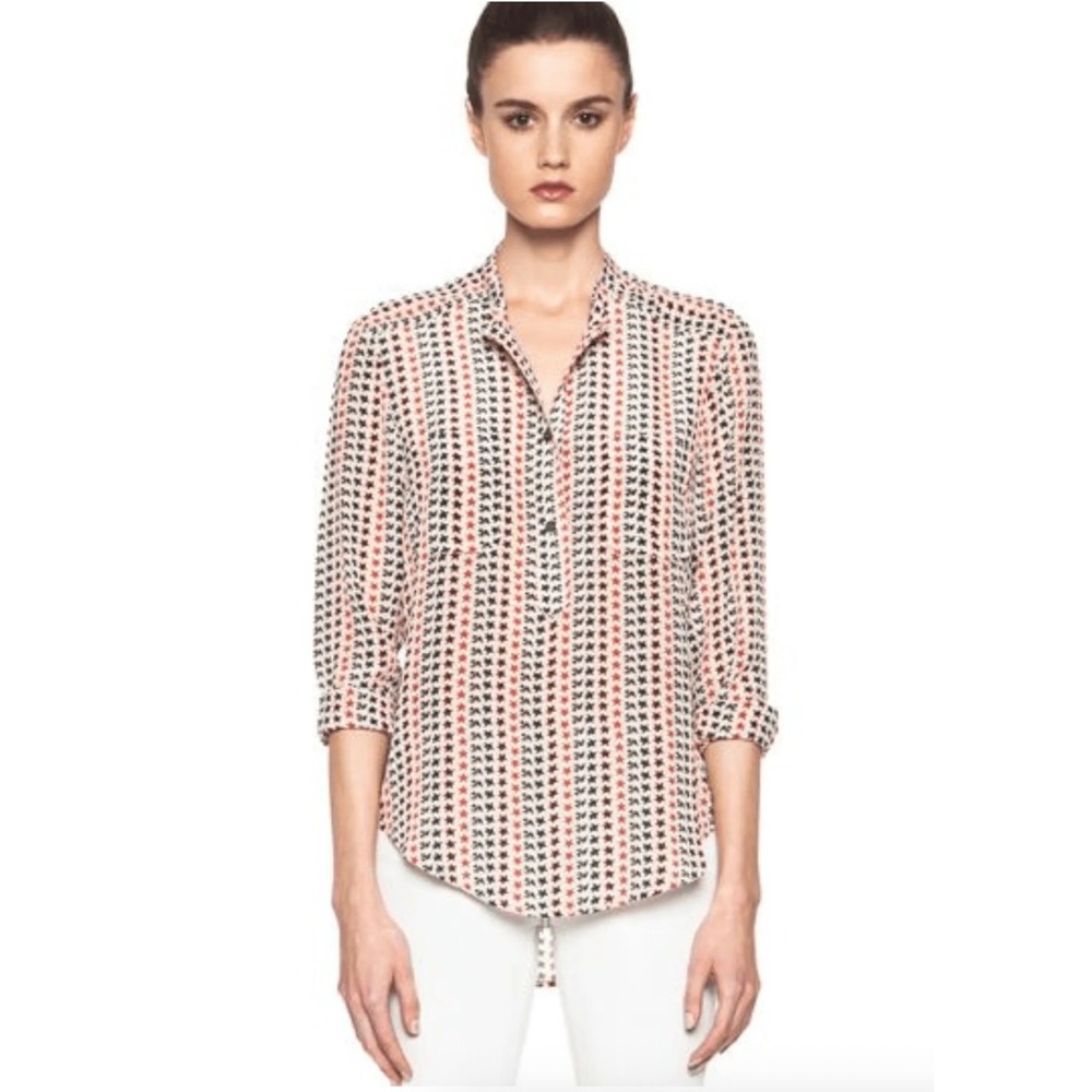 Isabel Marant Étoile Silk Blouse Red & Navy Star Dove Print – Size FR 42 / US 10